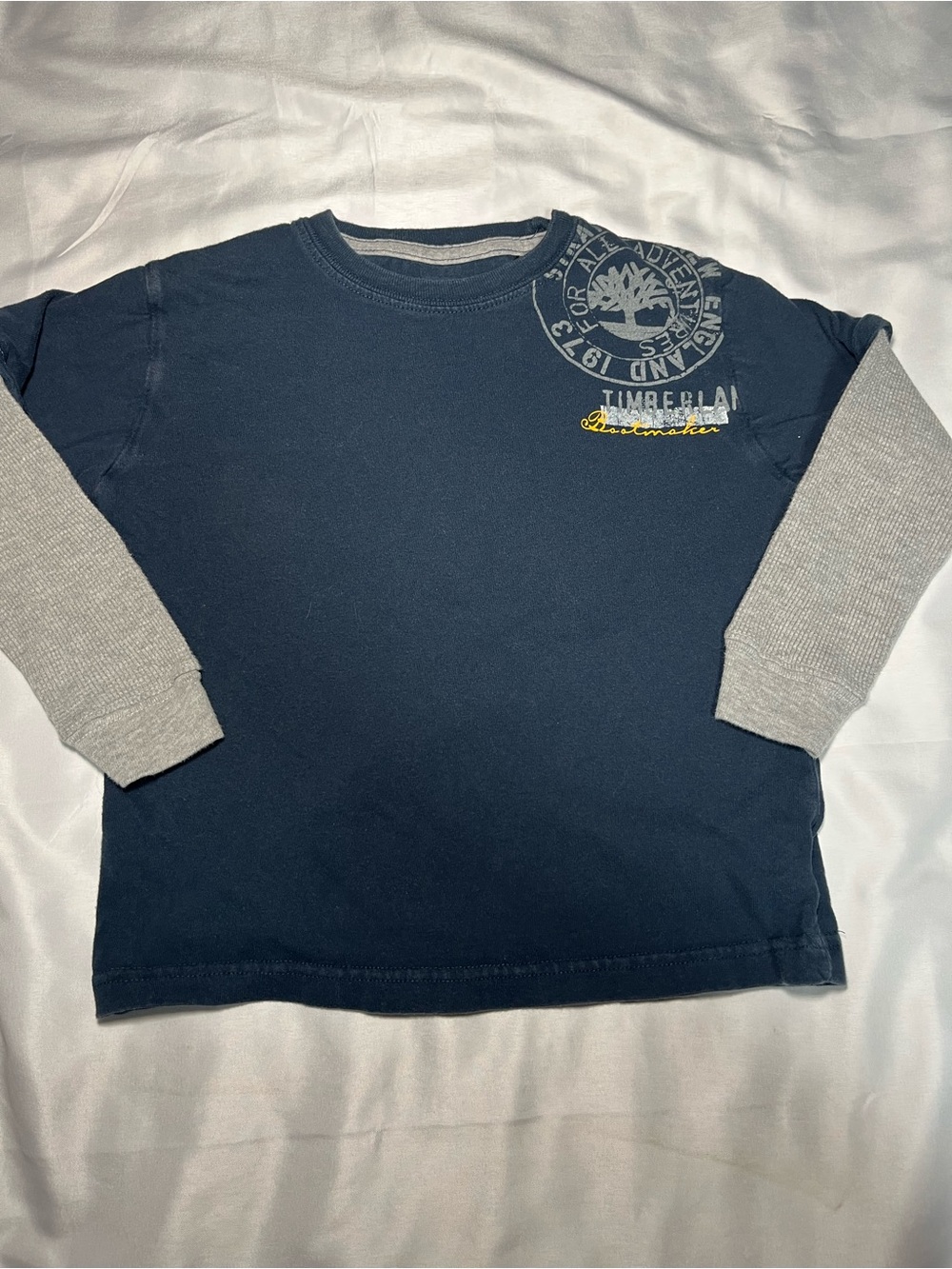Timberland Y2K Boys Size 5 Thermal Waffle Knit Shirt Blue Gray Long Sleeve
